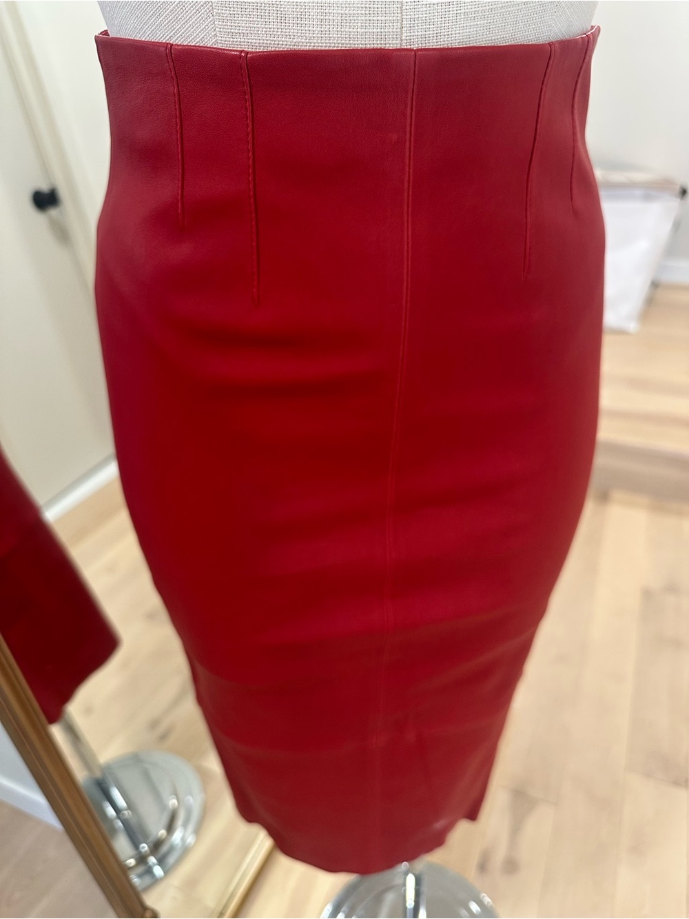 NWT Veronica Beard Kaliyah Lambskin Leather Pencil Skirt Vintage Red Size 4 Midi - Picture 3 of 14